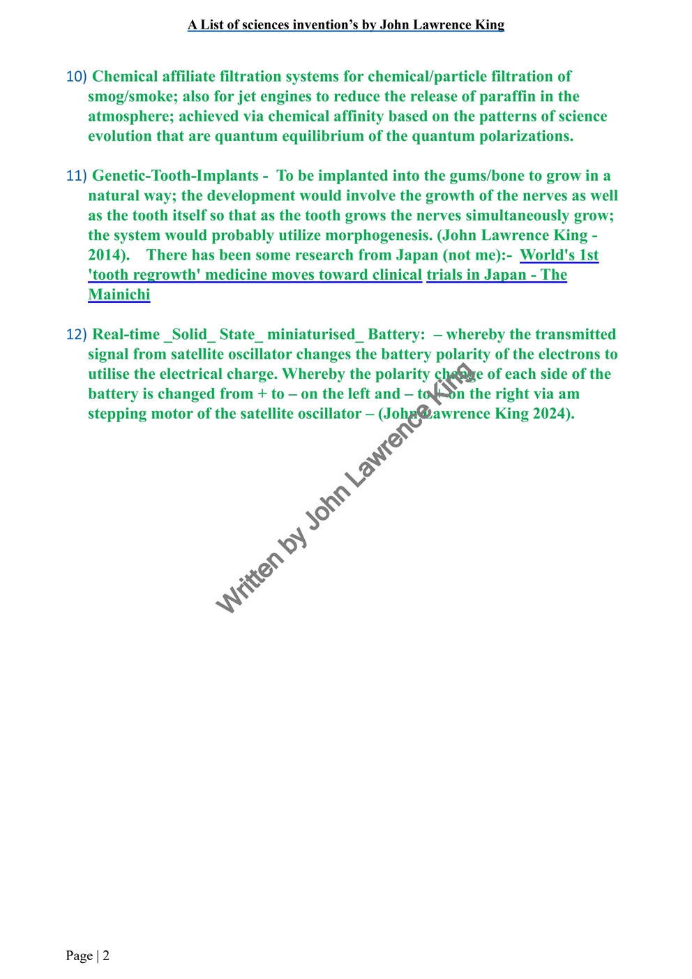 13 Science inventions, invented by john Lawrence king